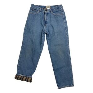 LL Bean Flannel Lined Jeans Mens 34x30 Relaxed Fit Plaid Blue Denim 139426